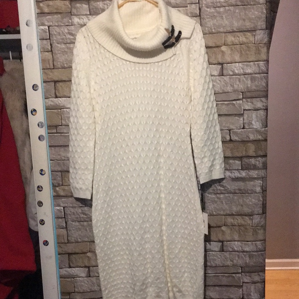 Cozy Cable-Knit Cream Turtleneck Sweater Dress